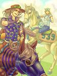  blonde_hair brown_hair gyro_zeppeli horse johnny_joestar jojo_no_kimyou_na_bouken multiple_boys sannnpa24 steel_ball_run 