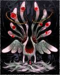  alternate_form blood dark eldritch_abomination extra_eyes extra_mouth eyes giant_monster horror_(theme) izumikairi jewelry kaname_madoka kyubey mahou_shoujo_madoka_magica monster red_eyes ring sharp_teeth size_difference teeth tentacles wings 