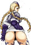  ass bad_id bad_pixiv_id blue_eyes braid cammy_white from_behind garrison_cap hand_on_hip hat highres long_hair looking_back nuezou sketch solo street_fighter twin_braids 