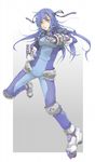  blitz_caliber bodysuit gauntlets ginga_nakajima highres inline_skates inu_(wankosan) long_hair lyrical_nanoha mahou_shoujo_lyrical_nanoha_strikers md5_mismatch purple_hair revolver_knuckle roller_skates skates solo yellow_eyes 