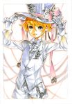  blonde_hair copyright_request formal gloves hat hat_tip k_ototo ribbon silver_eyes solo suit top_hat 