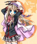  bad_id bad_pixiv_id blue_eyes bow hands little_busters! long_hair noumi_kudryavka open_mouth pink_bow school_uniform shizuki_sayaka skirt solo thighhighs 