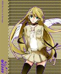 blonde_hair blue_eyes cardigan dogs:_bullets_&amp;_carnage long_hair nill sei_(resonableworld) skirt solo thighhighs wings 