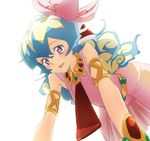  1girl all_fours armlet bad_id bad_pixiv_id bracelet cloud_hair dress flower hair_flower hair_ornament jewelry long_hair ma_(2ql) multicolored_hair nia_teppelin pink_skirt skirt smile solo tengen_toppa_gurren_lagann 