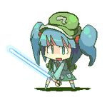  blue_eyes blue_hair energy_sword hat kawashiro_nitori lightsaber lowres solo sword touhou two_side_up weapon yoshioka_yoshiko 