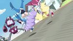  animated animated_gif aono_miki cure_berry cure_peach fresh_precure! lowres magical_girl momozono_love multiple_girls precure rolling squatting 