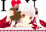  :q chocolate copyright_request face heart nail_polish pink_nails solo tongue tongue_out tsunako twintails valentine white_hair 