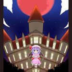  bat_wings chibi cloud hands_on_hips hat moon night remilia_scarlet scarlet_devil_mansion sky solo touhou tsuyuki_(yukitgraph) wings 