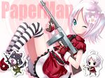  assault_rifle blush car-15 casing_ejection chibi child drum_magazine firing gun kiira m16 one_eye_closed paper_man pink_hair rifle shell_casing short_hair skirt striped striped_legwear submachine_gun thighhighs thompson_submachine_gun weapon 