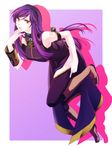  bare_shoulders chobiichi cosplay genderswap genderswap_(mtf) gundam gundam_00 long_hair megurine_luka megurine_luka_(cosplay) purple_hair red_eyes side_slit solo thighhighs tieria_erde vocaloid 