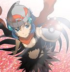  beanie blue_eyes blue_hair cosplay darkrai darkrai_(cosplay) gen_4_pokemon hat highres hikari_(pokemon) holding holding_poke_ball kakkii light long_hair navel poke_ball poke_ball_(generic) pokemon solo 