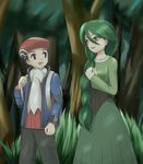  1girl braid coat forest green_eyes green_hair hair_over_shoulder hat kouki_(pokemon) momi_(pokemon) nature ni-jo pokemon pokemon_(game) pokemon_dppt pokemon_platinum scarf single_braid winter_clothes 