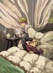 2boys bed bedroom blanket blonde_hair cain fever galerians indoors multiple_boys rion rion_(galerians) scarf short_hair siblings sick tea thermometer twins 