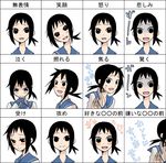  black_eyes black_hair blush chart expressions kaga_ai multiple_views ponytail sayonara_zetsubou_sensei school_uniform serafuku smile tears topeko translated 