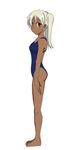  bad_id bad_pixiv_id barefoot brown_eyes competition_swimsuit dark_skin one-piece_swimsuit original silver_hair solo sonouchi swimsuit twintails 