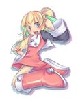  artist_request blonde_hair blue_eyes boots child dress hair_ribbon knee_boots ponytail red_skirt ribbon rockman rockman_(classic) roll short_dress skirt solo 