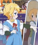  blonde_hair blue_eyes clothes_in_front cosplay lucky_star mirror neon_genesis_evangelion non-web_source patricia_martin reflection school_uniform short_hair solo 