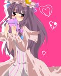  bad_id bad_pixiv_id blush bow gift hat heart holding holding_gift long_hair patchouli_knowledge pink_bow purple_eyes purple_hair shun47 solo touhou valentine 