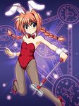  animal_ears blue_eyes braid bunny_ears bunnysuit fishnet_pantyhose fishnets flat_chest graf_eisen long_hair lyrical_nanoha mahou_shoujo_lyrical_nanoha mallet masakichi_(crossroad) pantyhose red_hair solo twin_braids vita 