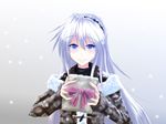  bad_id bad_pixiv_id bloody_moon blue_eyes clannad coat gift hairband holding holding_gift long_hair sakagami_tomoyo silver_hair snow solo 