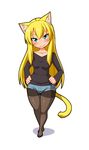  animal_ears aqua_eyes blonde_hair cat_ears long_hair nokoppa original pantyhose solo 