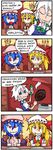  4koma bat_wings blonde_hair blue_eyes blue_hair bottle bow braid candle candlelight comic commentary cooking fang fang_out finnish flandre_scarlet food fork frying_pan hair_bow hat hat_ribbon izayoi_sakuya knife mob_cap multiple_girls plate red_eyes remilia_scarlet ribbon setz side_ponytail smile sparkle table touhou translated twin_braids white_hair wings 