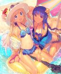  :d anklet ball bangs bare_legs beach beach_umbrella beachball bikini blonde_hair blue_eyes blue_hair blush bracelet braid breasts cleavage eyewear_on_head flower hairpods hand_on_headwear hat hat_flower hibiscus innertube jewelry kneeling long_hair mckeee multiple_girls nora_(shingeki_no_bahamut) ocean off_shoulder one-piece_tan open_mouth sandals shingeki_no_bahamut shiny shiny_skin single_braid sitting small_breasts smile staff striped sun_hat sunglasses swimsuit tan tanline toes umbrella vertical_stripes wariza wavy_mouth wet wet_clothes witchette yellow_eyes 