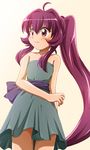  bare_shoulders blush dress long_hair ponytail purple_eyes purple_hair shishinon solo sugiura_ayano yuru_yuri 