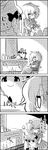  4koma animal_ears bow braid cat_ears chair comic fire fireplace greyscale hair_bow highres kaenbyou_rin kazami_yuuka knitting long_hair matryoshka_doll monochrome rocking_chair short_hair short_sleeves sweat tail tani_takeshi touhou translated twin_braids yukkuri_shiteitte_ne 