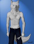  canine fur grey_fur male mammal terumbli topless wolf 