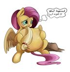  cowboy_hat english_text equine female feral fluttershy_(mlp) friendship_is_magic fur green_eyes hair hat hatcowboy_hat horse mammal my_little_pony pegasus pink_hair pony ponythroat sitting solo text vorarephilia vore wings yellow_fur 
