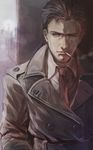  bad_id bad_pixiv_id brown_hair cigarette double-breasted facial_hair male_focus metal_gear_(series) metal_gear_solid_4 necktie senano-yu solid_snake solo stubble trench_coat 