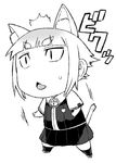  animal_ears bell cat_ears cat_tail chibi eyebrows greyscale kuraishi_tanpopo monochrome school_uniform short_hair skirt solo tail thick_eyebrows tsukudani_(coke-buta) witch_craft_works 