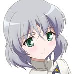 aqua_eyes close-up looking_at_viewer military military_uniform sanya_v_litvyak short_hair silver_hair smile solo strike_witches tscnk7 uniform world_witches_series 