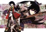  2girls alternate_costume armor black_hair brown_eyes honda_futayo honda_masazumi kyoukaisenjou_no_horizon multiple_girls polearm ponytail purple_eyes spear udeita weapon 