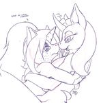  dialog duo english_text equine female fire_eclipse hair half-closed_eyes horn horse hug lesbian long_hair mammal my_little_pony original_character pony suirano text unicorn 