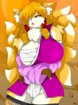  big_breasts black_nose breasts canine chest_tuft clothing female fox fur hair long_hair mammal multiple_tails open_mouth orange_eyes orange_hair solo tuft underwear white_fur yellow_fur yus-ts 