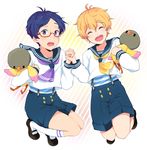  blonde_hair blue_hair blush child closed_eyes free! full_body glasses hazuki_nagisa holding_hands iwatobi-chan kneehighs male_focus mary_janes multiple_boys open_mouth pochi_(goodgrief) purple_eyes ryuugazaki_rei sailor shoes smile socks suspenders white_legwear younger 