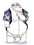  2017 anthro belly blush clothed clothing fundoshi fur humanoid_hands japanese_clothing japanese_text male mammal moobs navel nipples overweight overweight_male polar_bear simple_background solo text toukurou underwear ursine white_background white_fur 