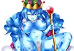  1girl artist_request blue_eyes breasts cape censored crown drill_hair goo_girl jewelry large_breasts long_hair maragon_quest monster_girl nipples penis queen queen_slime scepter see-through sex slime vaginal wink 