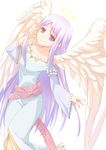  angel angel_wings bare_shoulders dress halo long_hair md5_mismatch original purple_eyes purple_hair rick.black simple_background solo white_background wings 