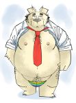  2016 anthro belly clothed clothing eyewear glasses humanoid_hands male mammal moobs navel necktie nipples open_shirt overweight overweight_male simple_background solo toukurou underwear ursine 