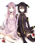  animal_ears bad_id bad_pixiv_id bare_shoulders black_gloves black_hair black_legwear choker dress elbow_gloves espeon forehead_jewel forked_tail gen_2_pokemon gloves holding_hands long_hair multiple_girls personification poke_ball pokemon purple_eyes purple_gloves purple_hair purple_legwear red_eyes short_hair shorts simple_background sitting smile tail thighhighs umbreon uri_(mid1125) very_long_hair wariza 