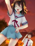  1girl bangs brown_eyes brown_hair closed_eyes hairband kita_high_school_uniform kyon orange_hairband school_uniform serafuku short_hair suzumiya_haruhi suzumiya_haruhi_no_yuuutsu zeppeki_airin 