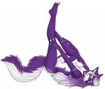  belly blue_eyes body_markings breasts canine collar eura female fluffy_tail fur hair legs_up long_hair looking_at_viewer lying mammal markings nipples nude on_back pinup plain_background pose purple_fur simple_background solo white_background white_fur 