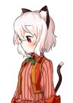  animal_ears blush cat_ears cat_tail from_side muku_(muku-coffee) original profile red_eyes shiro_(muku) simple_background solo striped tail vertical_stripes white_background white_hair 