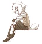  big_eyes black_nose blue_eyes clothing cute fur kemoisumi kemono looking_at_viewer pixiv plain_background shoes simple_background sitting solo white_background white_fur young 