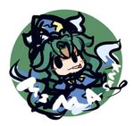  :3 bad_id bad_pixiv_id black_eyes blush chibi circle eating food ghost_tail green_hair hat long_hair lowres mima ribbon saku_(osake_love) solid_oval_eyes tempura touhou touhou_(pc-98) 