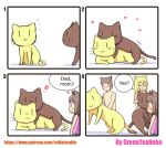  1boy 2girls 4koma ambiguous_penetration animal_ears blonde_hair brown_hair cat character_request child comic female greenteaneko hetero humor male multiple_girls sequential sex text_focus 