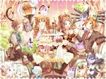  2girls ahoge alternate_color bad_id bad_pixiv_id blue_eyes boots bow brown_eyes brown_hair cake chandelure cinccino cup double_bun drill_hair eating emolga food fork fruit gen_5_pokemon gothita gothitelle gothorita hair_bow high_ponytail kyouhei_(pokemon) lillipup litwick long_hair mei_(pokemon) minccino multiple_boys multiple_girls naru_(andante) necktie oshawott plate pokemon pokemon_(creature) pokemon_(game) pokemon_bw pokemon_bw2 purrloin reuniclus shiny_pokemon short_hair sitting snivy solosis star strawberry striped_suit teacup teapot tepig tiered_table touko_(pokemon) touya_(pokemon) twin_drills twintails very_long_hair zorua 